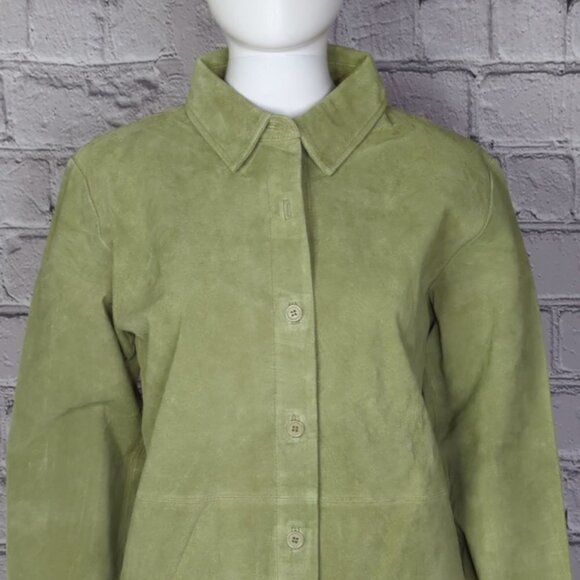 Dialogue Green Washable Leather Shirt Jacket, Women's Small - Picture 1 of 11